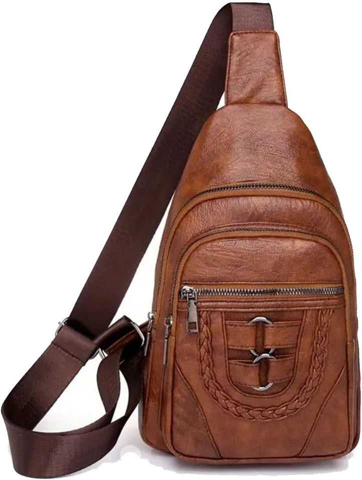 Leather Braiding Sling Backpack For Travel